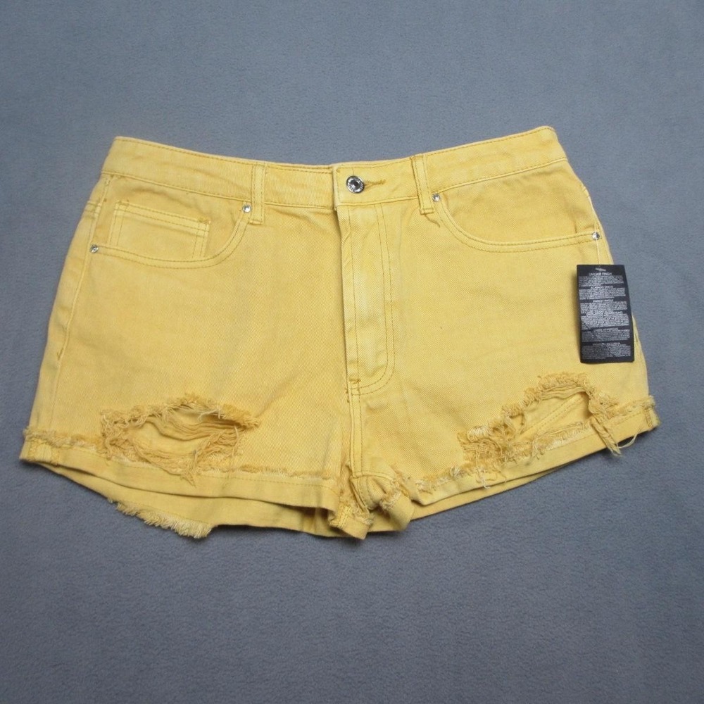 Forever 21 Shorts Womens 29 Yellow Distressed Denim Cutoff Frayed Hem 5-Pocket
